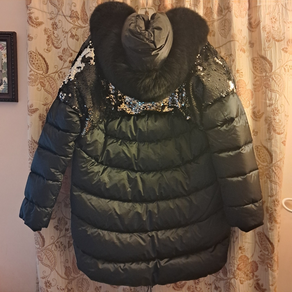 Gorski Coat Women's Medium M Apres Ski Coat Sequins High Low Puffer Winter NEW - Picture 8 of 16